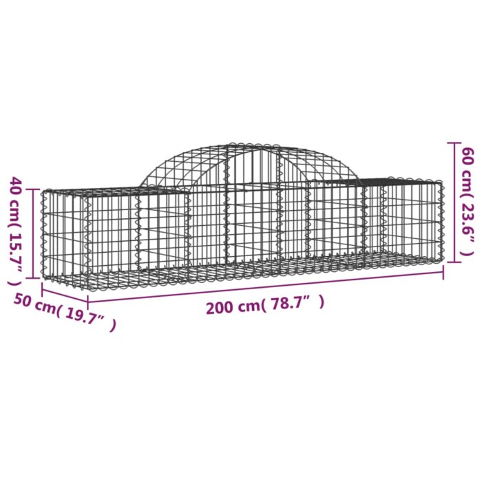 Paniers à gabions arqués 25 pcs 200x50x40/60 cm fer galvanisé – Image 4