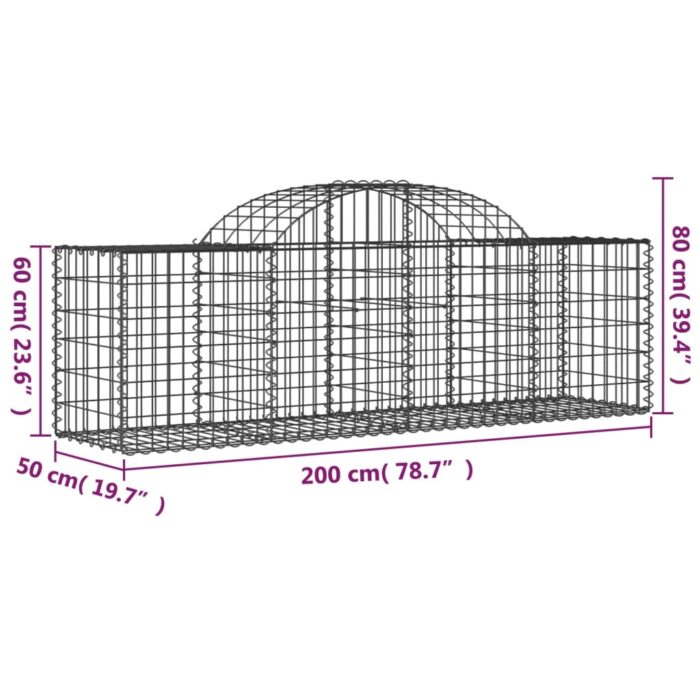 Paniers à gabions arqués 3 pcs 200x50x60/80 cm Fer galvanisé – Image 4