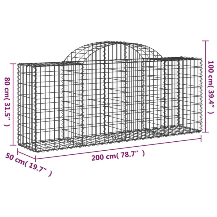 Paniers à gabions arqués 9 pcs 200x50x80/100 cm Fer galvanisé – Image 4