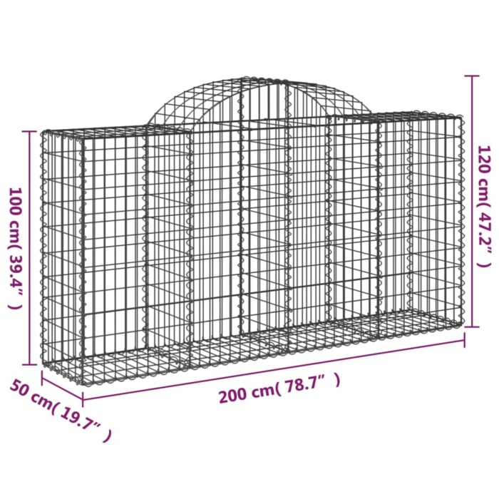 Paniers à gabions arqués 25 pcs 200x50x100/120 cm fer galvanisé – Image 4
