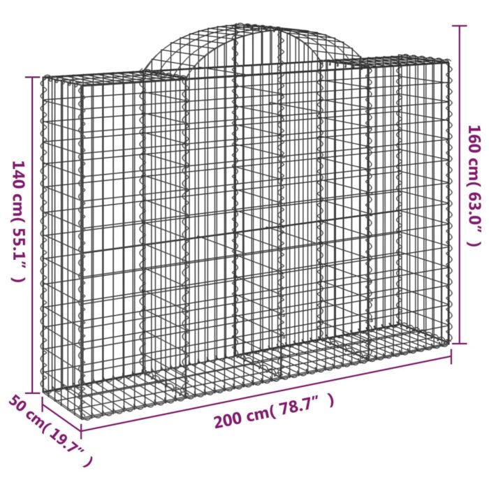 Paniers à gabions arqués 3 pcs 200x50x140/160 cm Fer galvanisé – Image 4