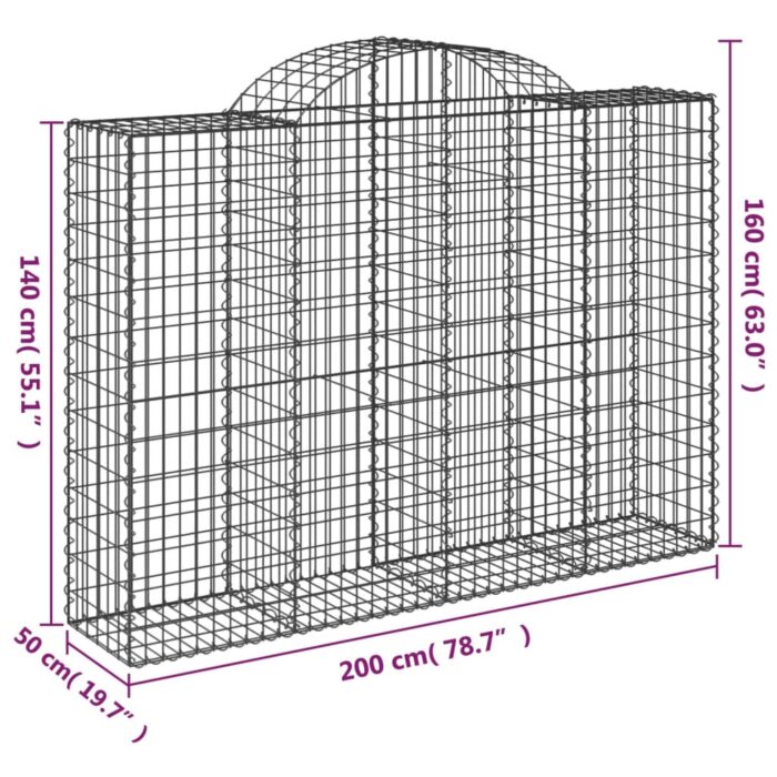 Paniers à gabions arqués 5 pcs 200x50x140/160 cm Fer galvanisé – Image 4