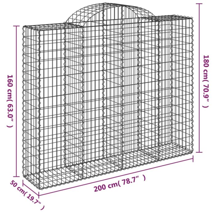 Paniers à gabions arqués 3 pcs 200x50x160/180 cm Fer galvanisé – Image 4