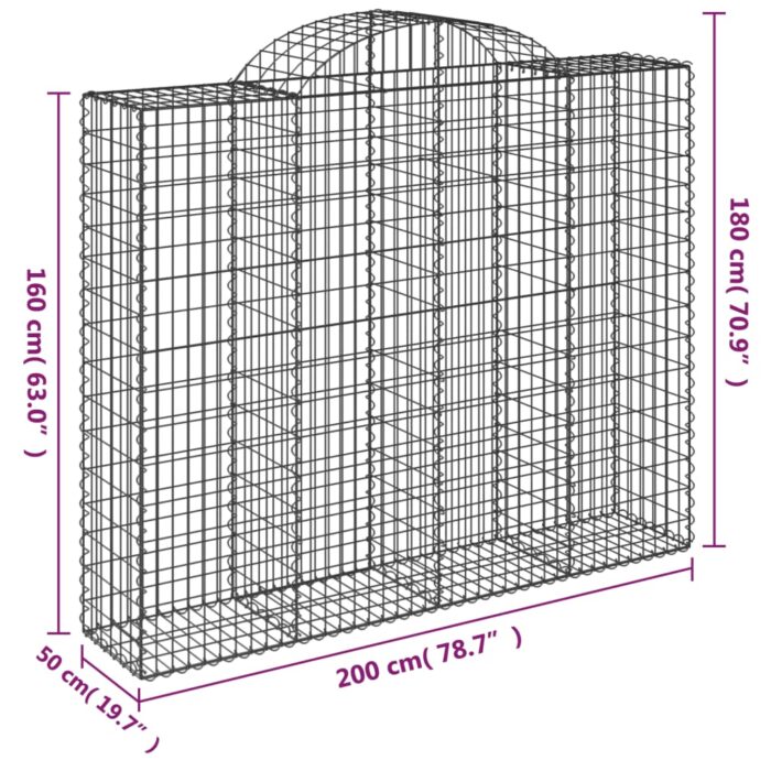 Paniers à gabions arqués 9 pcs 200x50x160/180 cm Fer galvanisé – Image 4