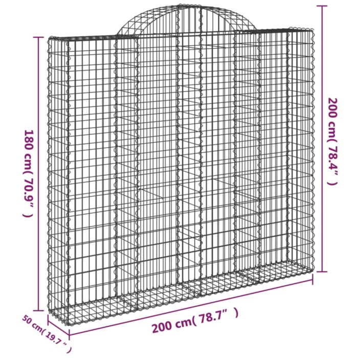 Paniers à gabions arqués 7 pcs 200x50x180/200 cm Fer galvanisé – Image 4