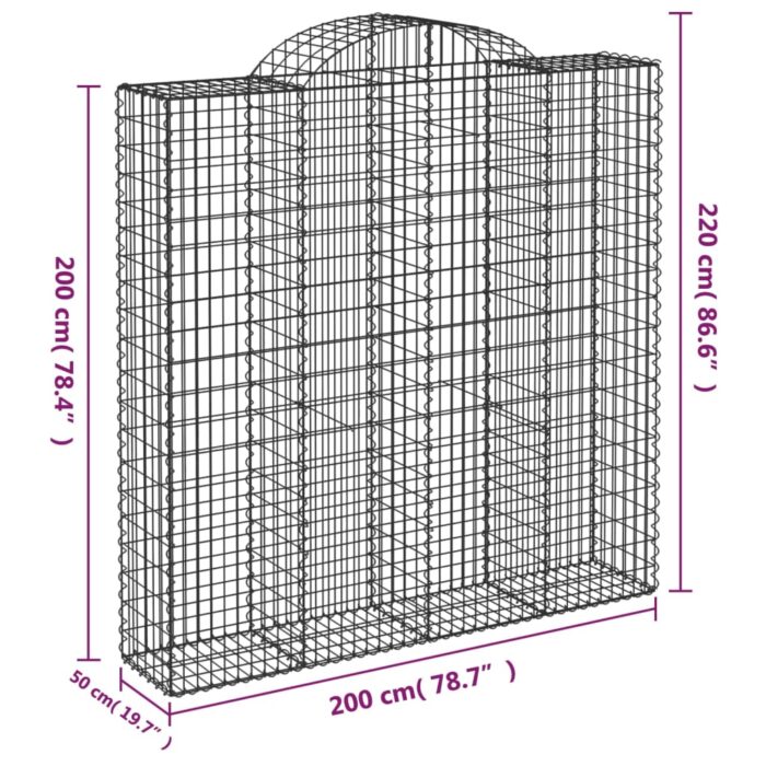 Paniers à gabions arqués 5 pcs 200x50x200/220 cm Fer galvanisé – Image 4