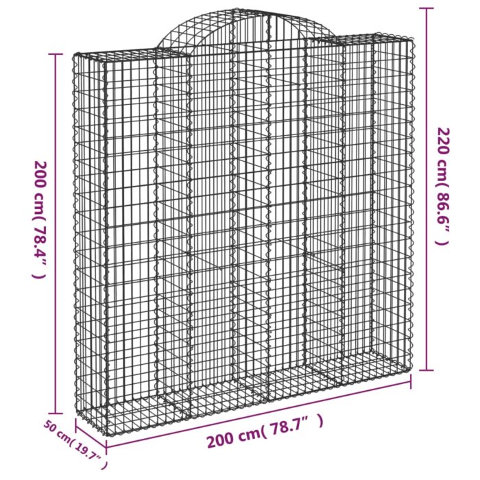 Paniers à gabions arqués 13 pcs 200x50x200/220 cm Fer galvanisé – Image 4