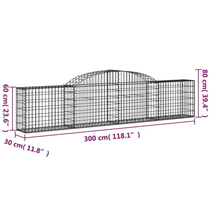 Paniers à gabions arqués 25 pcs 300x30x60/80 cm fer galvanisé – Image 4