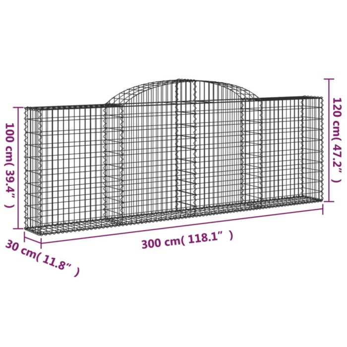 Paniers à gabions arqués 3 pcs 300x30x100/120 cm fer galvanisé – Image 4