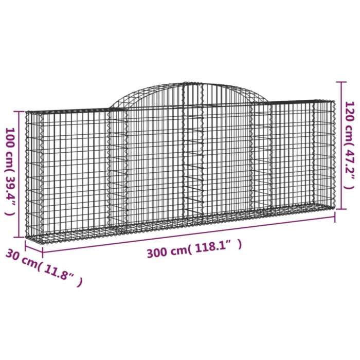 Paniers à gabions arqués 25 pcs 300x30x100/120 cm fer galvanisé – Image 4