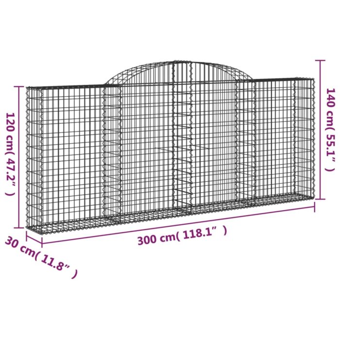 Paniers à gabions arqués 11 pcs 300x30x120/140 cm fer galvanisé – Image 4