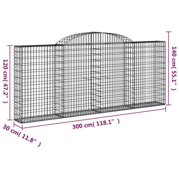 Paniers à gabions arqués 17 pcs 300x30x120/140 cm fer galvanisé – Image 4