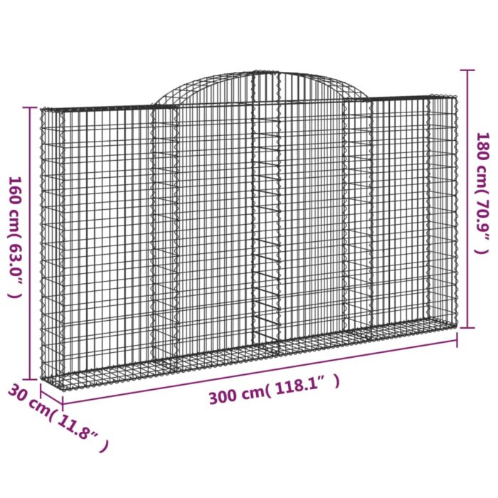 Paniers à gabions arqués 3 pcs 300x30x160/180 cm fer galvanisé – Image 4