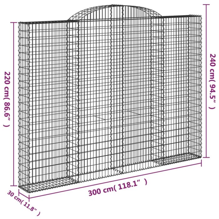 Paniers à gabions arqués 3 pcs 300x30x220/240 cm fer galvanisé – Image 4