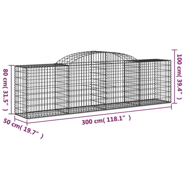 Paniers à gabions arqués 3 pcs 300x50x80/100 cm fer galvanisé – Image 4