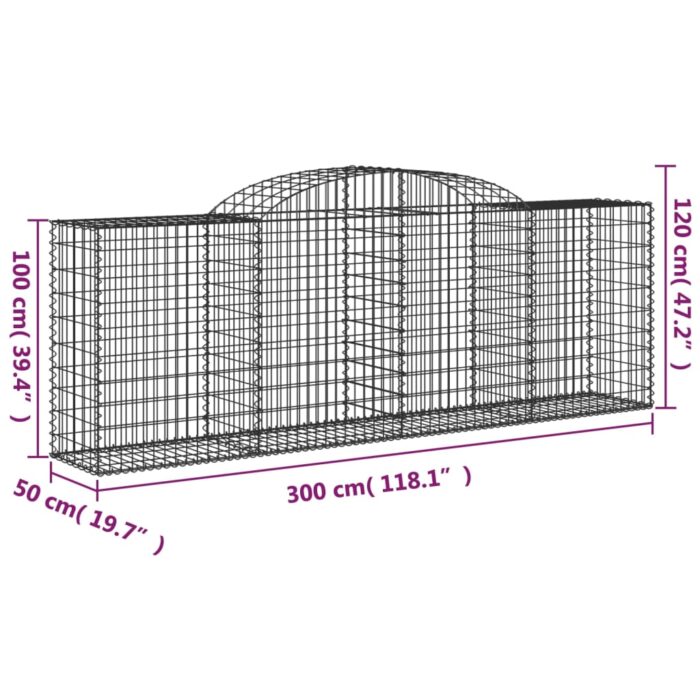 Paniers à gabions arqués 7 pcs 300x50x100/120 cm fer galvanisé – Image 4