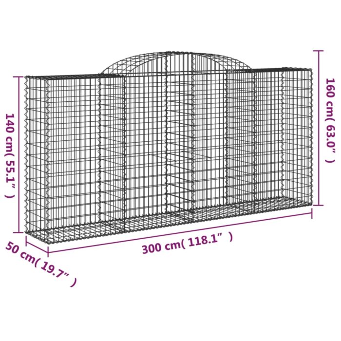 Paniers à gabions arqués 3 pcs 300x50x140/160 cm fer galvanisé – Image 4