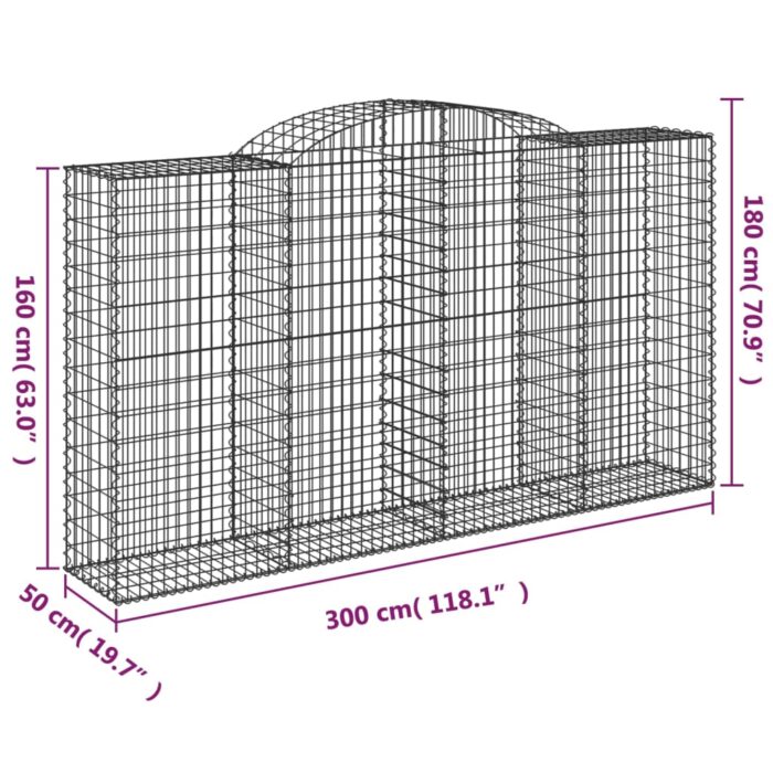 Paniers à gabions arqués 3 pcs 300x50x160/180 cm fer galvanisé – Image 4