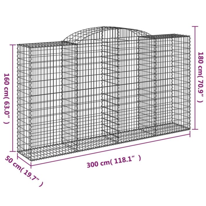 Paniers à gabions arqués 7 pcs 300x50x160/180 cm fer galvanisé – Image 4