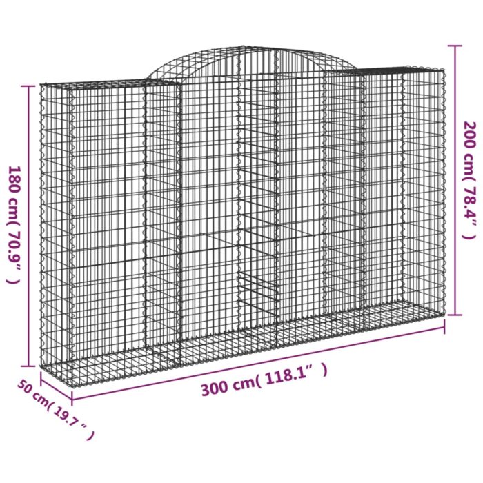 Paniers à gabions arqués 3 pcs 300x50x180/200 cm fer galvanisé – Image 4