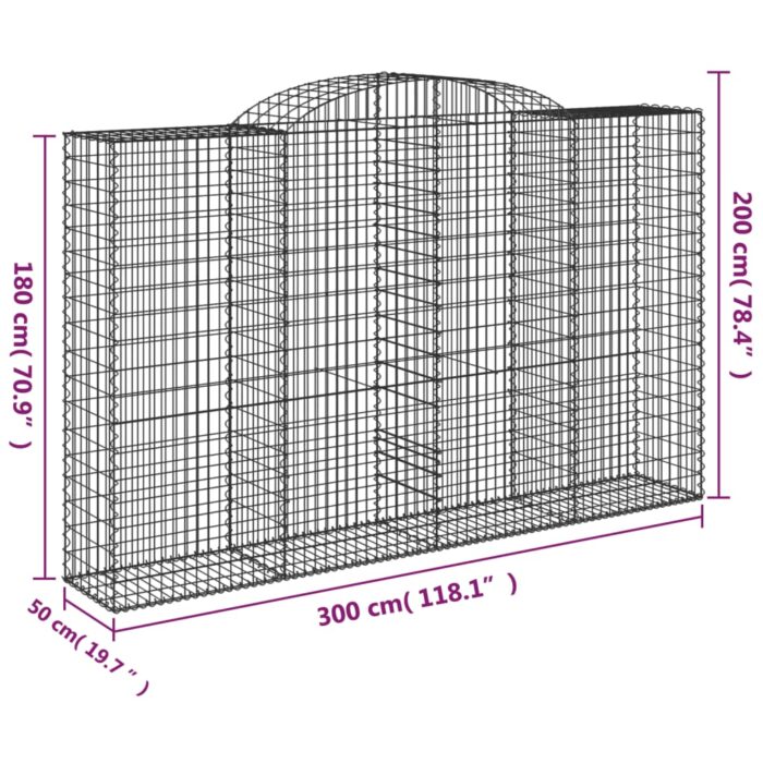 Paniers à gabions arqués 9 pcs 300x50x180/200 cm fer galvanisé – Image 4