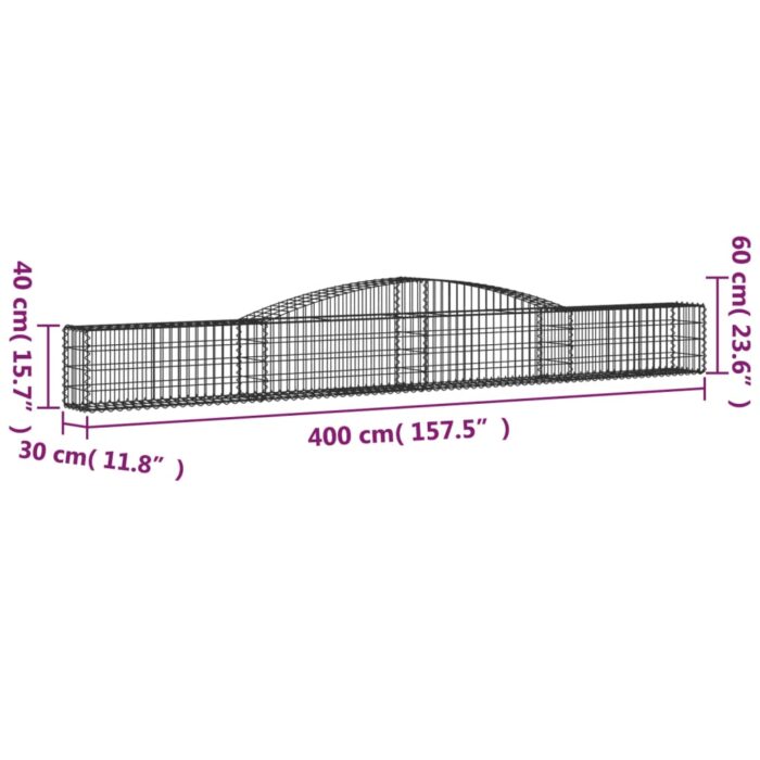 Paniers à gabions arqués 3 pcs 400x30x40/60 cm Fer galvanisé – Image 4