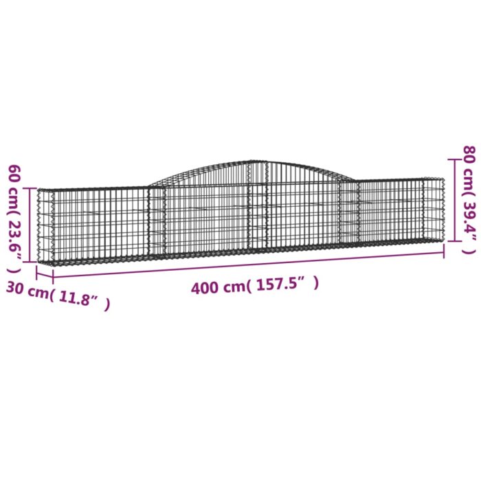 Paniers à gabions arqués 15 pcs 400x30x60/80 cm Fer galvanisé – Image 4