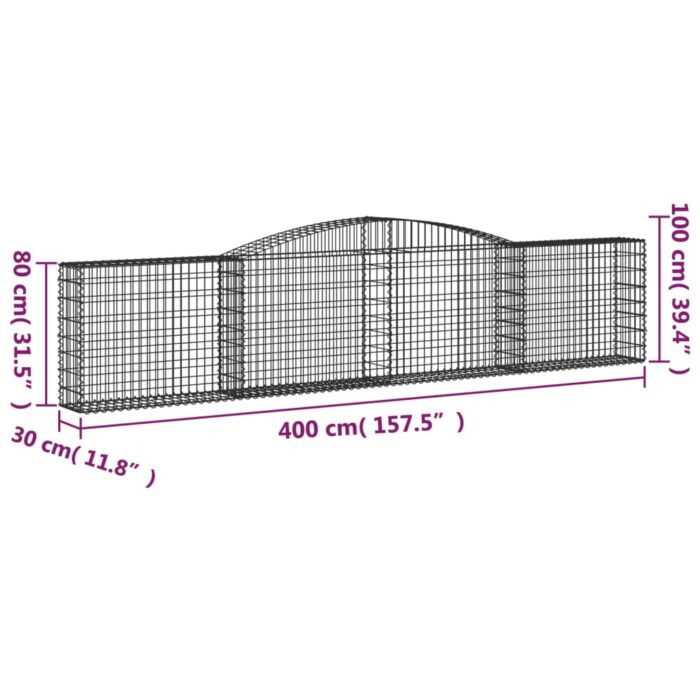Paniers à gabions arqués 3 pcs 400x30x80/100 cm Fer galvanisé – Image 4