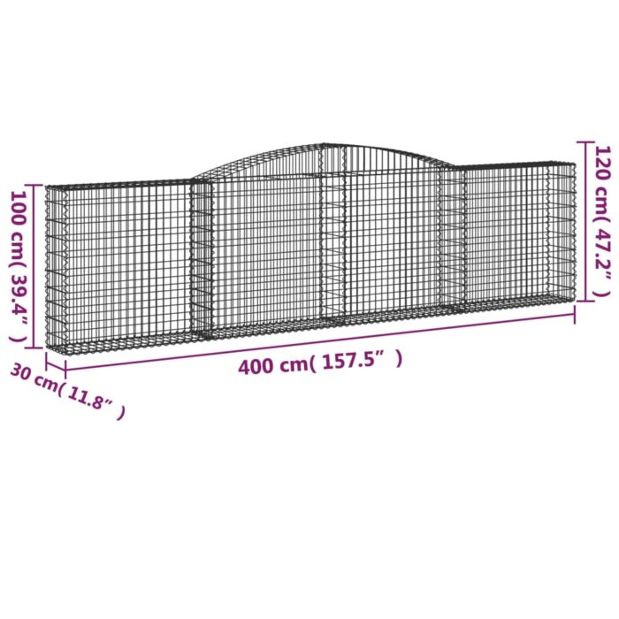 Paniers à gabions arqués 3 pcs 400x30x100/120 cm Fer galvanisé – Image 4