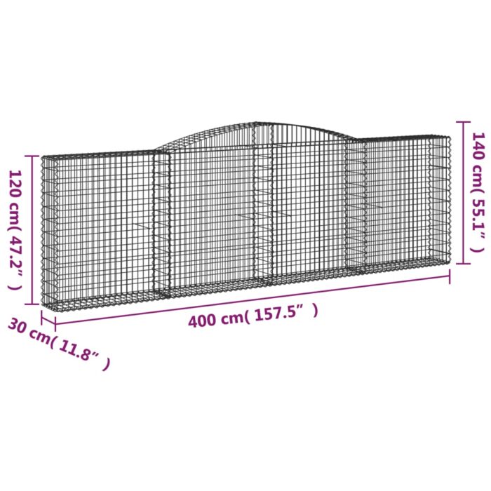 Paniers à gabions arqués 15 pcs 400x30x120/140 cm Fer galvanisé – Image 4