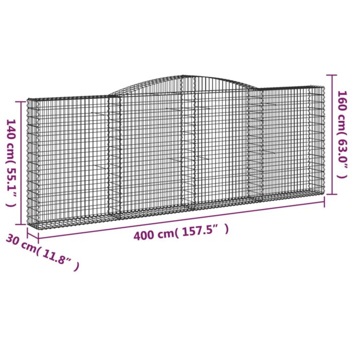 Paniers à gabions arqués 3 pcs 400x30x140/160 cm Fer galvanisé – Image 4