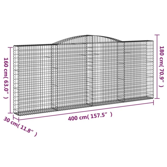 Paniers à gabions arqués 7 pcs 400x30x160/180 cm Fer galvanisé – Image 4