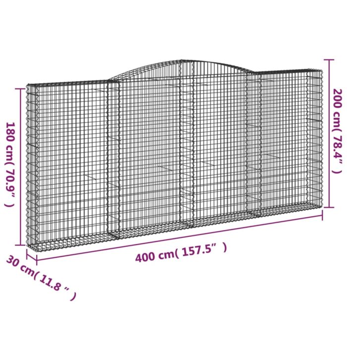 Paniers à gabions arqués 7 pcs 400x30x180/200 cm Fer galvanisé – Image 4