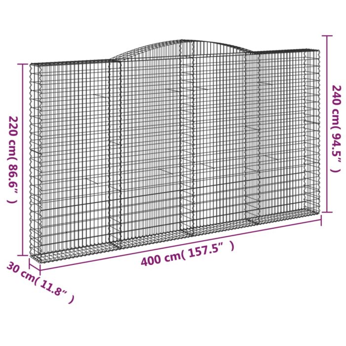 Paniers à gabions arqués 3 pcs 400x30x220/240 cm Fer galvanisé – Image 4