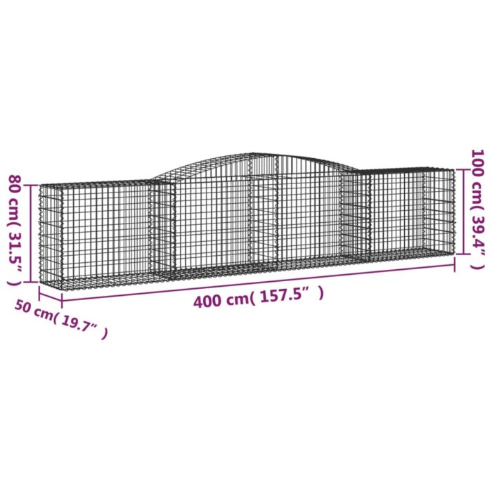 Paniers à gabions arqués 25 pcs 400x50x80/100 cm Fer galvanisé – Image 4