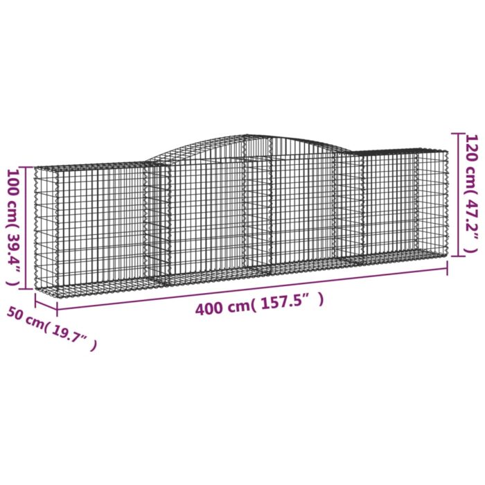 Paniers à gabions arqués 3 pcs 400x50x100/120 cm Fer galvanisé – Image 4