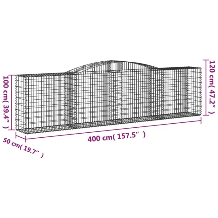 Paniers à gabions arqués 15 pcs 400x50x100/120 cm Fer galvanisé – Image 4