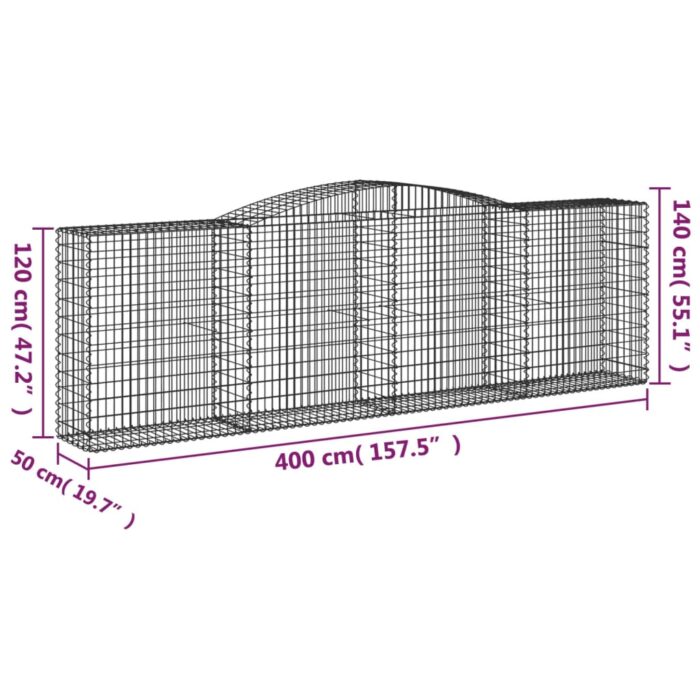 Paniers à gabions arqués 7 pcs 400x50x120/140 cm Fer galvanisé – Image 4