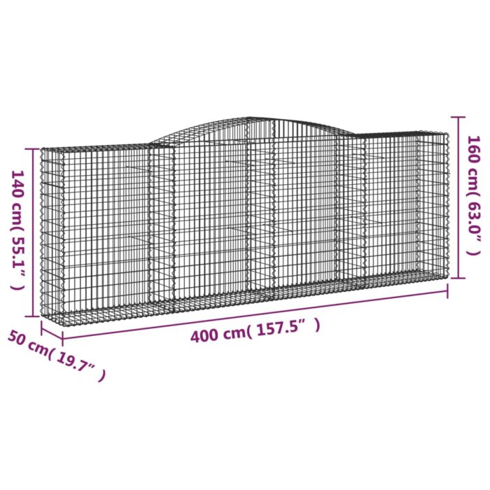 Paniers à gabions arqués 9 pcs 400x50x140/160 cm Fer galvanisé – Image 4