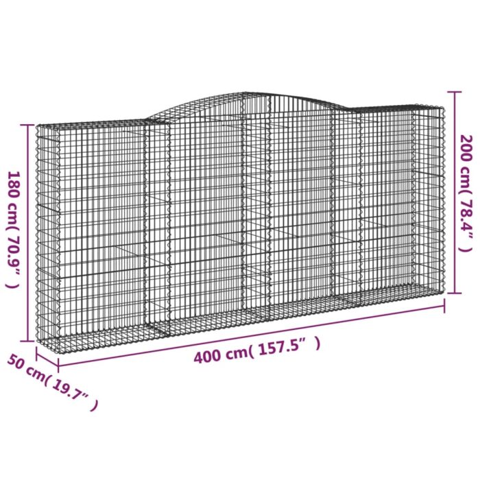 Paniers à gabions arqués 7 pcs 400x50x180/200 cm Fer galvanisé – Image 4