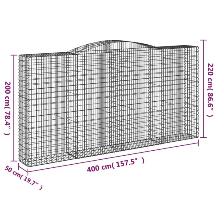 Paniers à gabions arqués 3 pcs 400x50x200/220 cm Fer galvanisé – Image 4