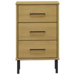 Table de chevet avec pieds en métal Marron Bois pin massif OSLO – Image 2