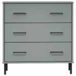 Buffet avec 3 tiroirs Gris 77x40x79,5 cm Bois massif OSLO – Image 2