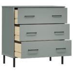 Buffet avec 3 tiroirs Gris 77x40x79,5 cm Bois massif OSLO – Image 3