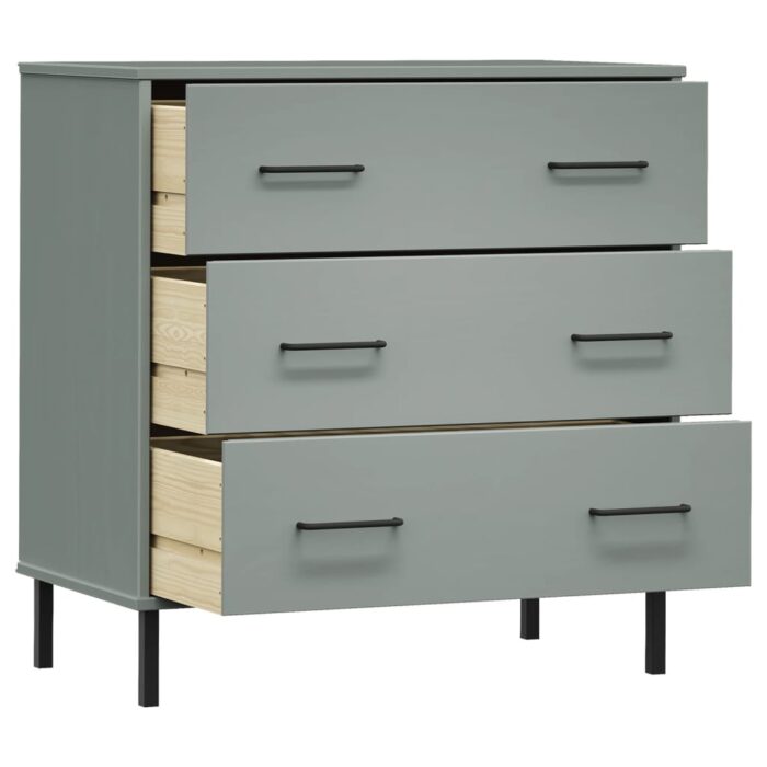 Buffet avec 3 tiroirs Gris 77x40x79,5 cm Bois massif OSLO – Image 3