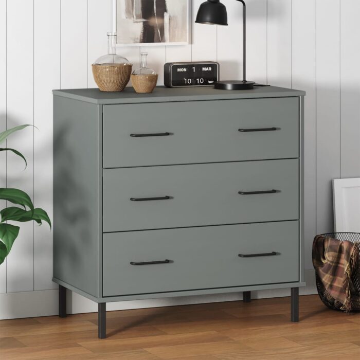 VXL8720845577889_m_en_hd_1.jpg Buffet avec 3 tiroirs Gris 77x40x79,5 cm Bois massif OSLO – Image 1