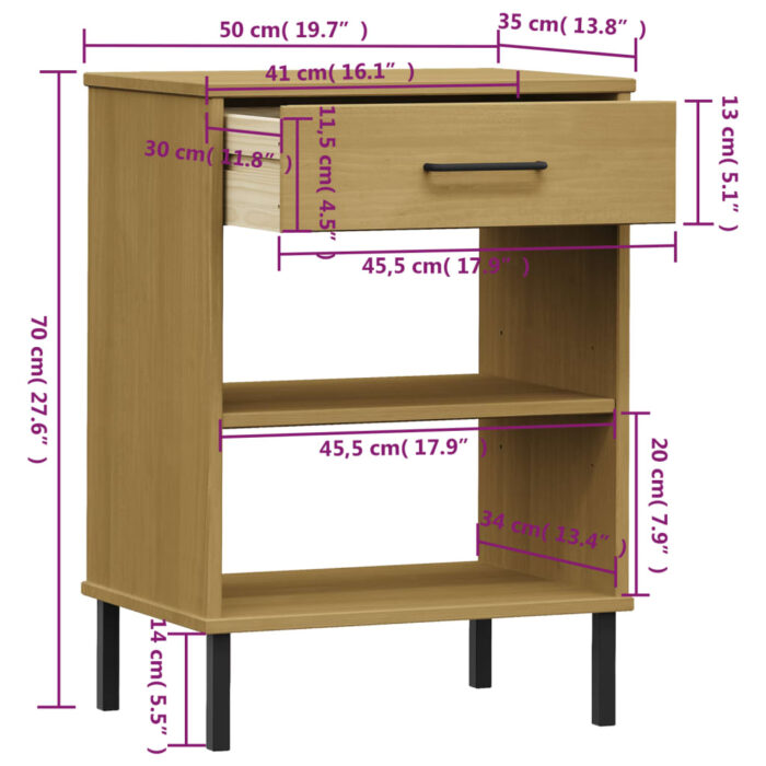 Armoire console avec pieds en métal Marron Bois pin massif OSLO – Image 6