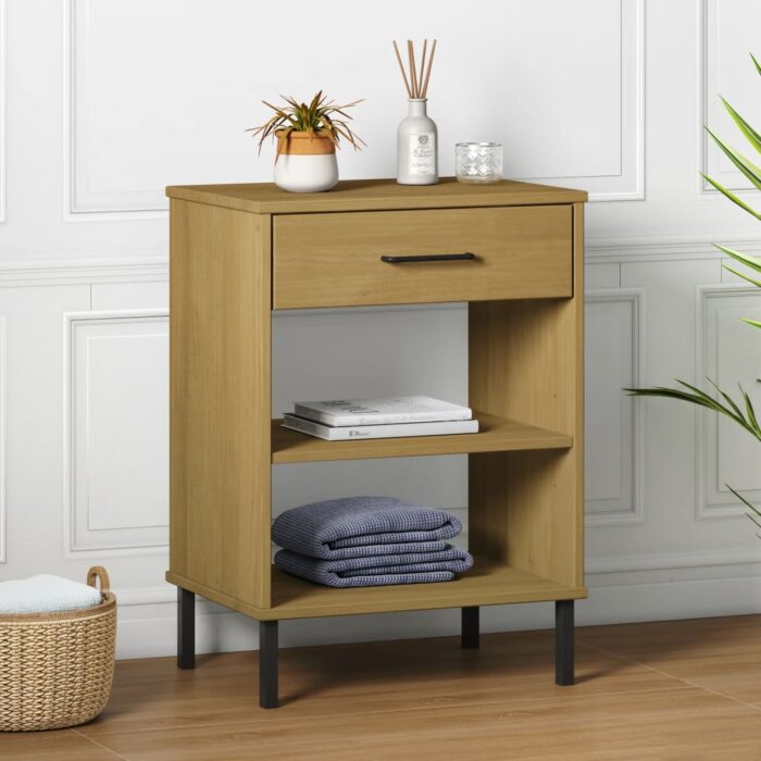 Armoire console avec pieds en métal Marron Bois pin massif OSLO – Image 1