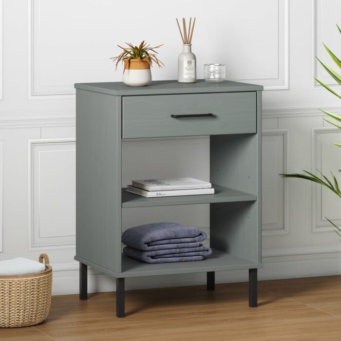 Armoire console avec pieds en métal Gris Bois pin massif OSLO – Image 1