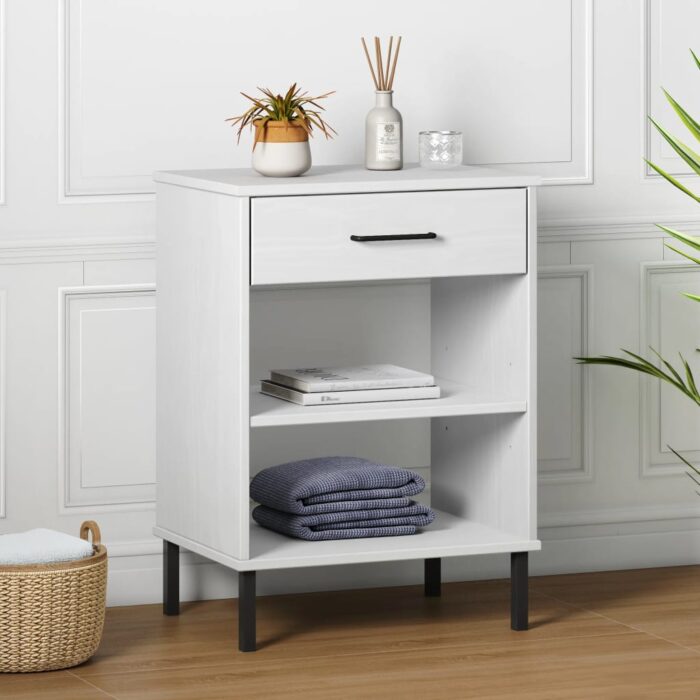 Armoire console avec pieds en métal Blanc Bois pin massif OSLO – Image 1